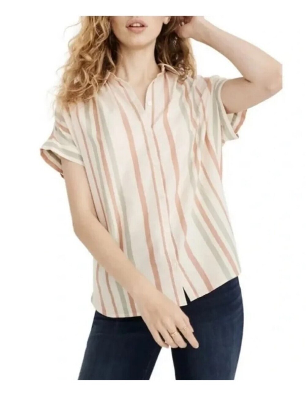 Madewell White Button-Down Shirt with Stripes